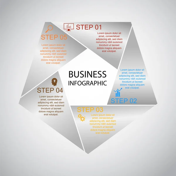 Infographie Affaires Diagramme Pentagone Conception Processus Présentation Marketing Bannière Section — Image vectorielle