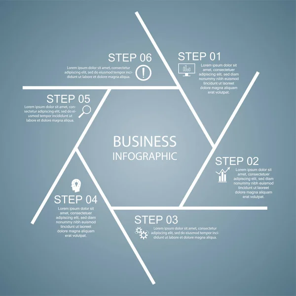 Infographie Affaires Diagramme Hexagonal Conception Processus Présentation Marketing Bannière Section — Image vectorielle