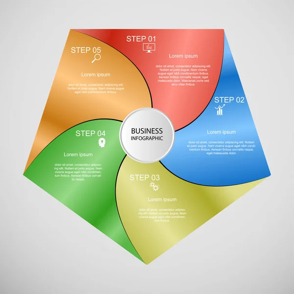 Business Infographics Geometrie Pentagon Ontwerp Marketing Presentatie Sectie Banner Vector — Stockvector