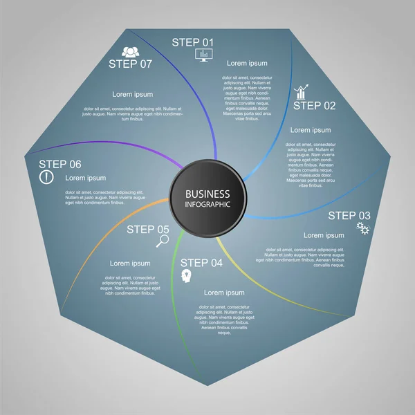 Infographie Affaires Géométrie Heptagon Design Présentation Marketing Bannière Section — Image vectorielle