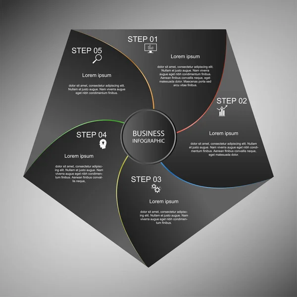 Geschäftsinfografik Geometrie Fünfeck Design Marketing Präsentation Sektionsbanner lizenzfreie Stockillustrationen