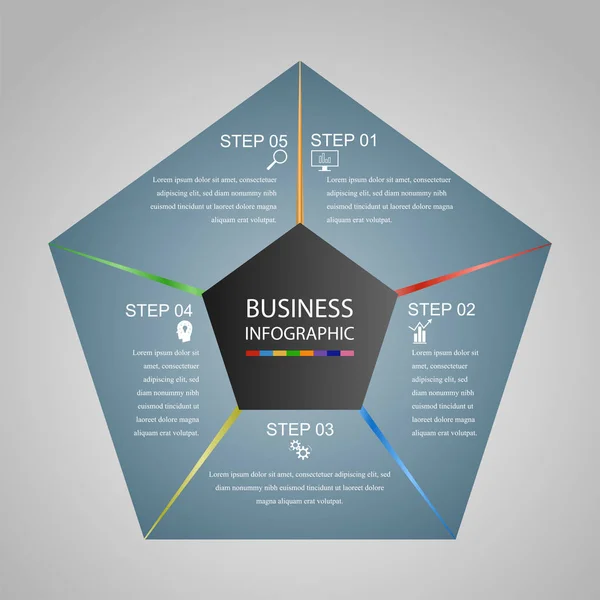 Business Infographics Geometry Pentagon Design Marketing Presentation Section Banner — Stock Vector
