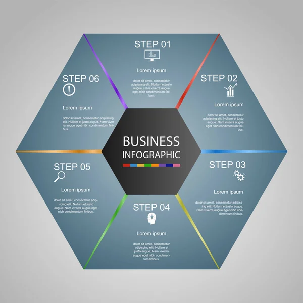 Infographie Affaires Géométrie Conception Hexagonale Présentation Marketing Bannière Section Illustration — Image vectorielle