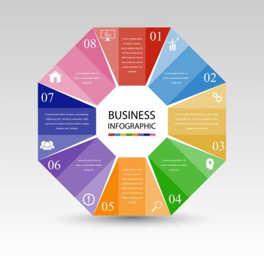 İş Infographics, Geometri, Sekizgen Tasarım, Pazarlama sunumu , bölüm afiş, Vektör İllüstrasyon