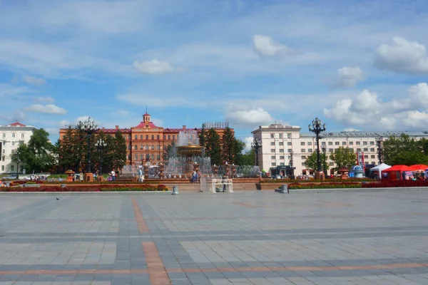 Plaza Lenin, calle Muravyov-Amur, Khabarovsk Rusia, 2 de septiembre de 2018 — Foto de Stock