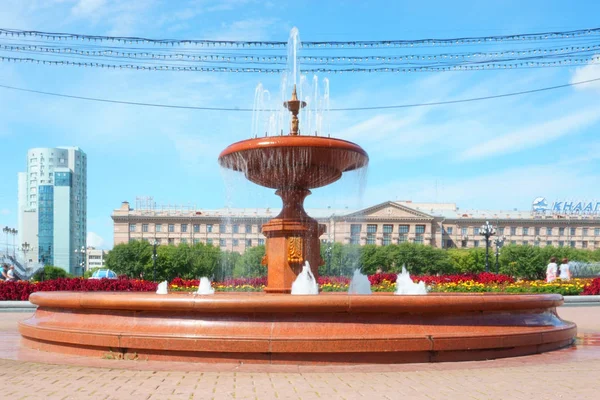 Jabárovsk Rusia Septiembre 2018 Plaza Lenin Fuente Día Soleado — Foto de Stock