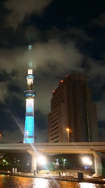 Tokyo Skytree Tower Notte Vista Sul Paesaggio Urbano — Foto Stock