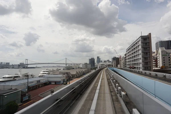 Tokyo Japan Sept 2018 Järnvägen Yurikamome Train System Havsutsikten Helt — Stockfoto