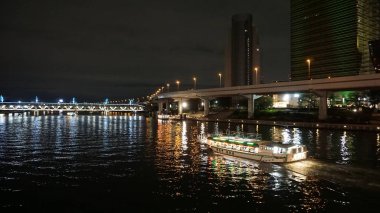 Alacakaranlık 'da Sumida Nehri 'nde Cruise Boat, Tokyo