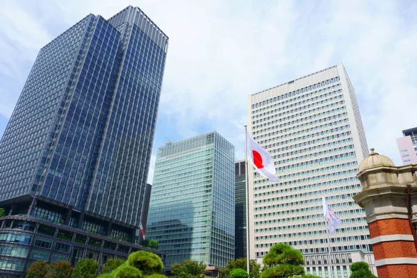 Tokyo Japan Sep 2018 Japans Nationella Flagga Bakgrunden Höga Byggnader — Stockfoto