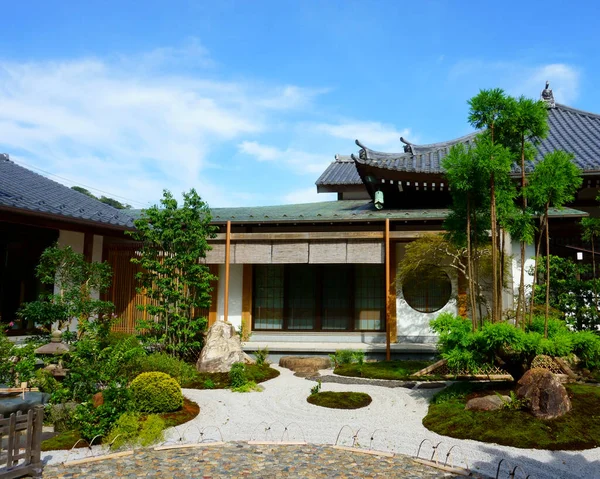 Perinteinen Japanilainen Koristepuutarha Hasederan Temppeli Shoin Hall Kamakura Japani — kuvapankkivalokuva