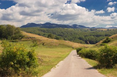 Sonbahar bulutlu günde dağ manzarası