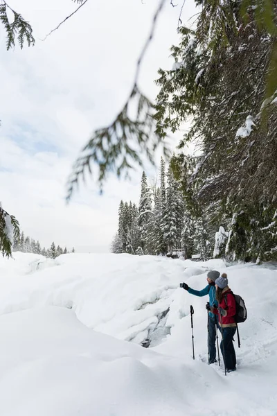 Para Stojący Śnieżny Krajobraz Zimą — Zdjęcie stockowe