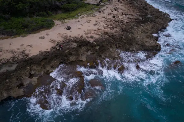 Aerial Rocky Coast Turquoise Sea — Stock Photo, Image