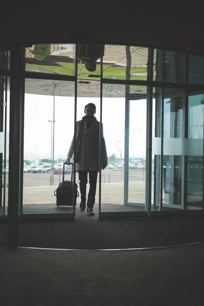 Businessman Arriving Hotel Trolley Bag — Stock Photo, Image