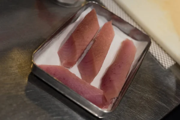 Filleted Fish Kept Tray Elevated View — Stock Photo, Image