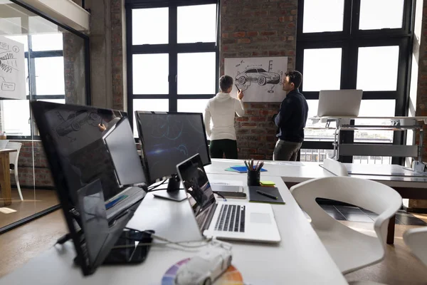 Business Colleagues Discussing Sketches Office — Stock Photo, Image