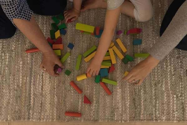 Multi Generation Family Playing Building Blocks Living Room Home — Stock Photo, Image