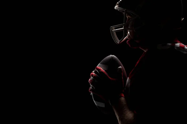 Side View American Football Player Standing Rugby Helmet Ball — Stock Photo, Image