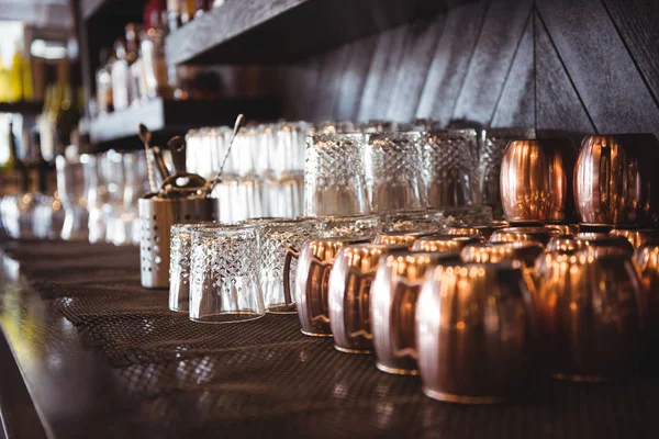 Close Empty Glasses Arranged Shelf Bar — Stock Photo, Image