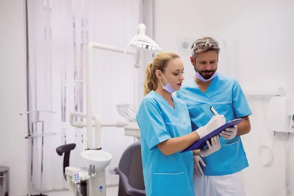 Dentists Interacting Each Other Dental Clinic — Stock Photo, Image