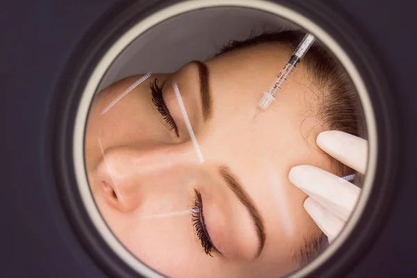 Young Female Patient Receiving Cosmetic Injection Face Aesthetic Clinic — Stock Photo, Image