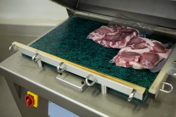 Primer Plano Máquina Envasado Vacío Fábrica Carne — Foto de Stock