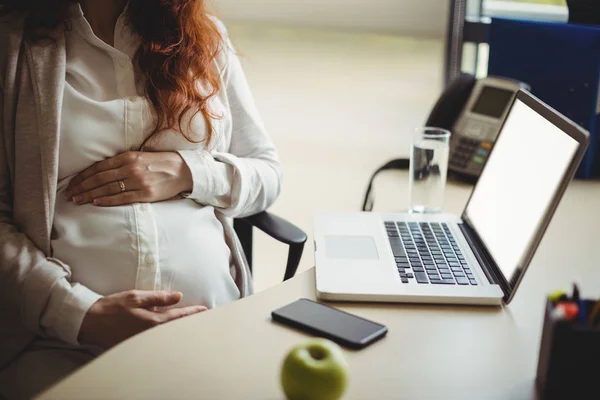 Mid Section Pregnant Businesswoman Holding Belly Office — Stock Photo, Image