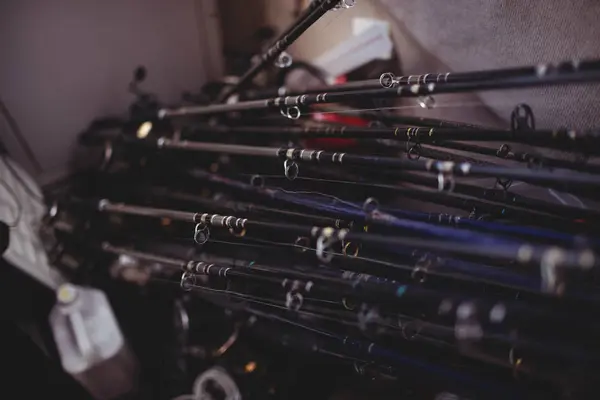 Primo Piano Delle Canne Pesca Nel Peschereccio — Foto Stock