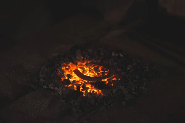 Metal Horseshoe Heated Forge Coals Work Shop — Stock Photo, Image