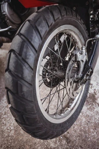 Primer Plano Rueda Motocicleta Taller —  Fotos de Stock