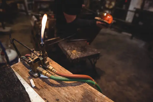 Cropped Image Workstation Glassblowing Torch Glassblowing Factory — Stock Photo, Image