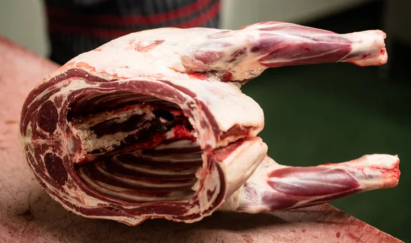 Pork Carcass Kept Table Butchers Shop — Stock Photo, Image