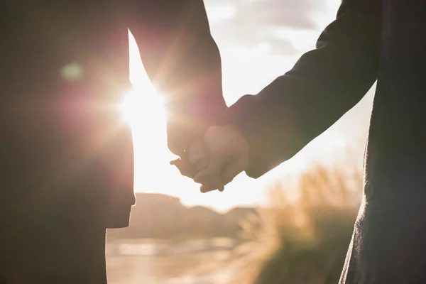 Close Senior Couple Holding Hands Sunny Day — Stock Photo, Image