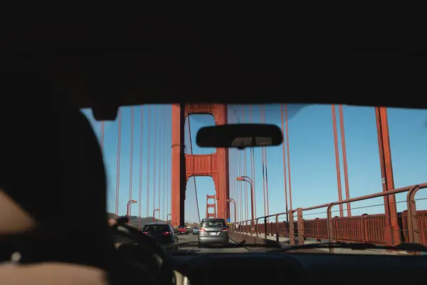 View Car Golden Gate Bridge Sunny Day — Stock Photo, Image