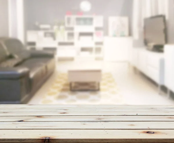 Tischplatte Und Verschwimmen Wohnzimmer Des Hintergrunds — Stockfoto