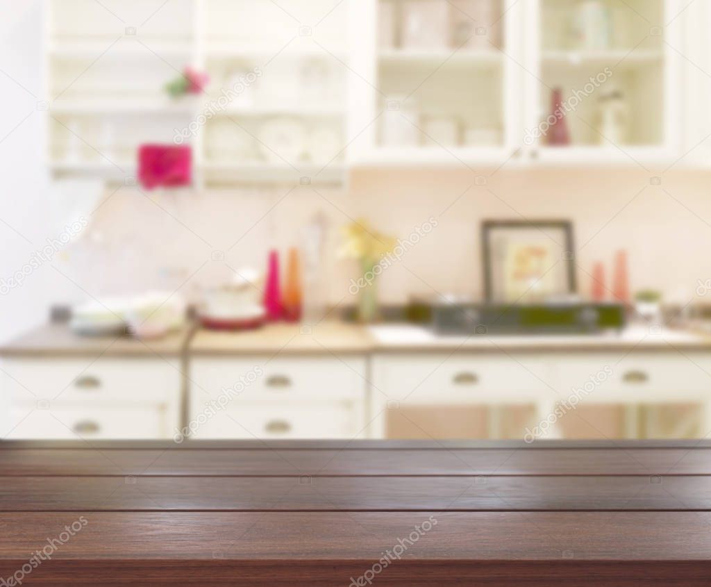 Table Top And Blur Kitchen Room Of The Background