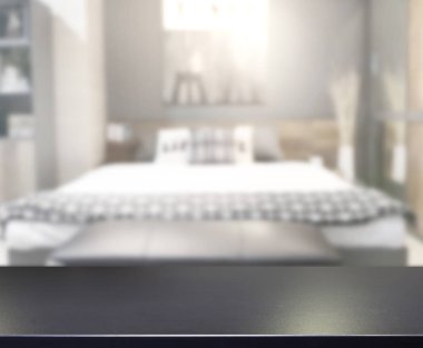 Masa üstü ve bulanıklık arka planda yatak odası