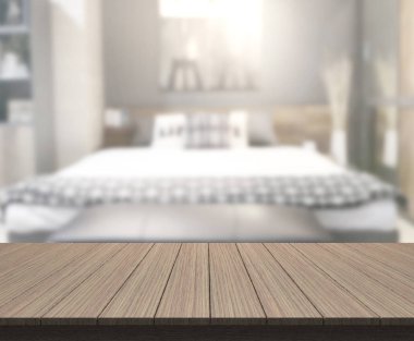 Masa üstü ve bulanıklık arka planda yatak odası