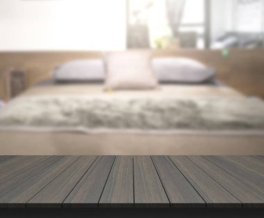 Masa üstü ve bulanıklık arka planda yatak odası