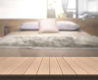 Masa üstü ve bulanıklık arka planda yatak odası