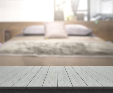 Masa üstü ve bulanıklık arka planda yatak odası