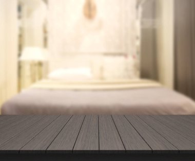 Masa üstü ve bulanıklık arka planda yatak odası