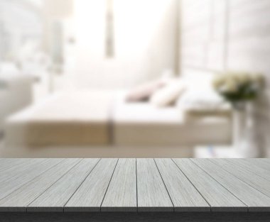 Masa üstü ve bulanıklık arka planda yatak odası