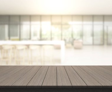 Arka plandaki masa üstü ve bulanık restoran