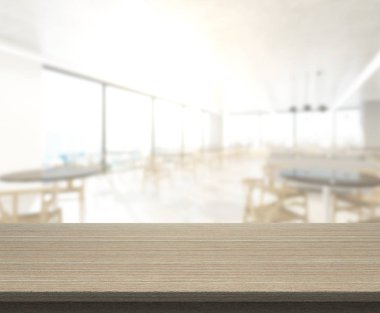 Arka plandaki masa üstü ve bulanık restoran