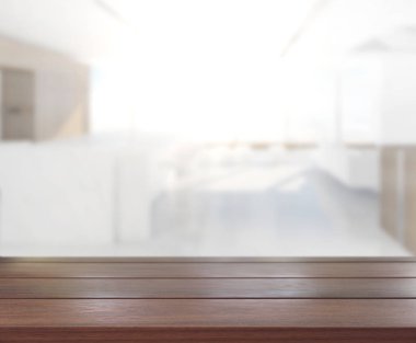 Arka plandaki masa üstü ve bulanık restoran