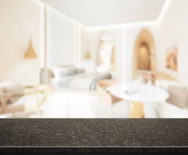 Masa üstü ve bulanıklık arka planda yatak odası