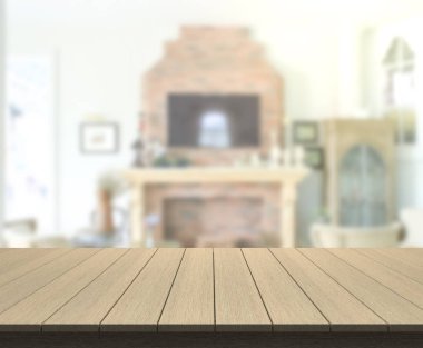 Masa üstü ve arka planın bulanık oturma odası