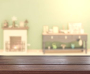 Masa üstü ve arka planın bulanık oturma odası